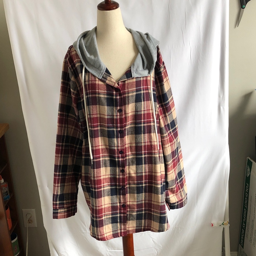 SHEIN Plaid Hoodie Sweatshirt - Red and Blue